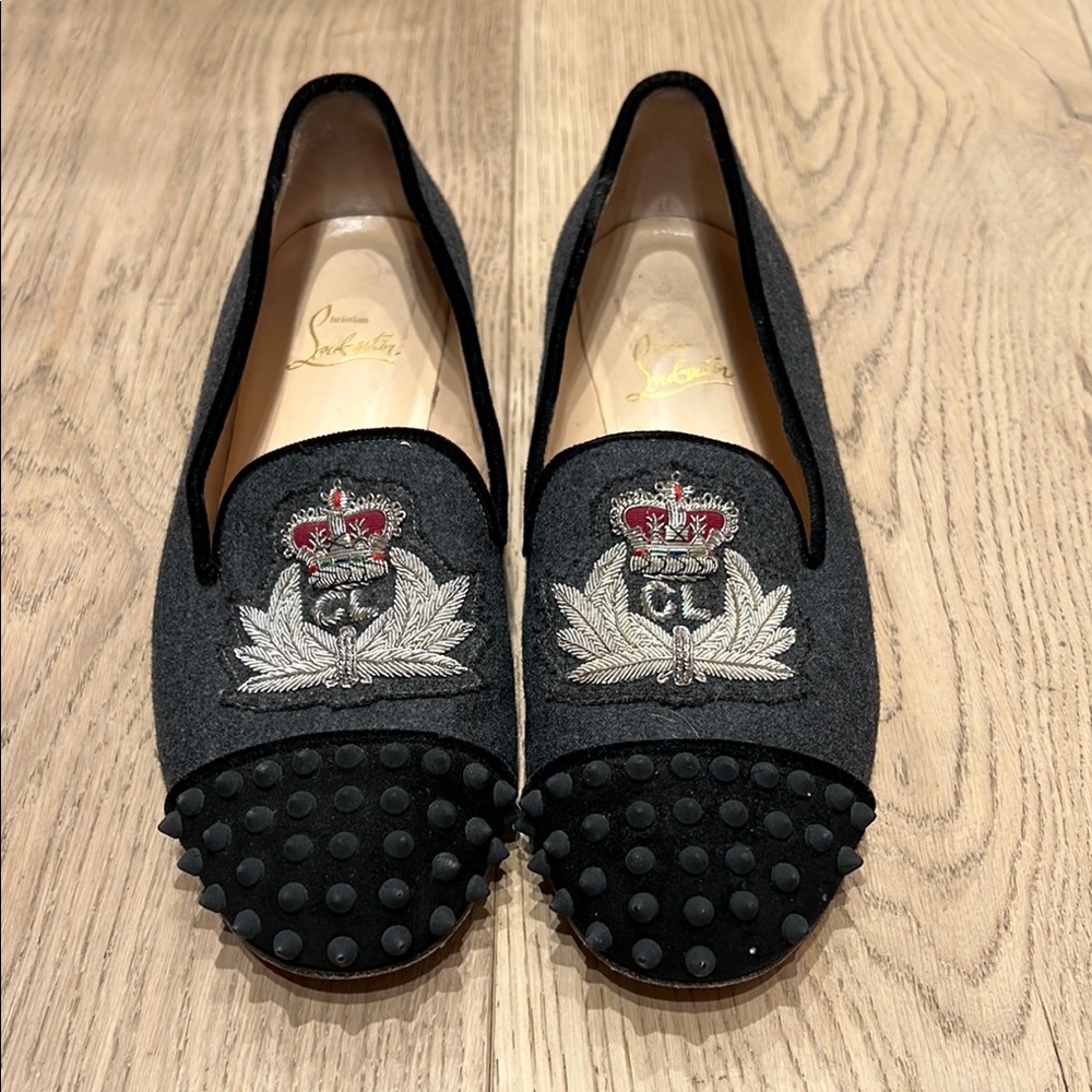 Christian Louboutin Gray Embroidered Women's Loafers size 39.5